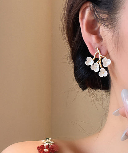 Blossom Classy Copper Stud Alloy White Earrings Peach Resin