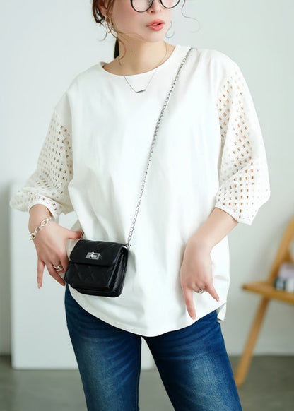 Cotton Out Oversized Tops Tank Hollow Patchwork White Classy