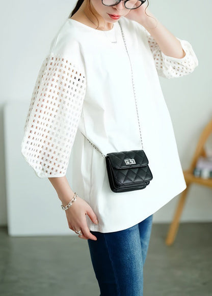 Cotton Out Oversized Tops Tank Hollow Patchwork White Classy