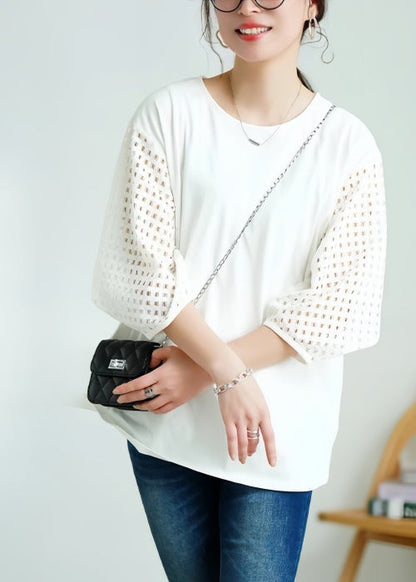 Cotton Out Oversized Tops Tank Hollow Patchwork White Classy