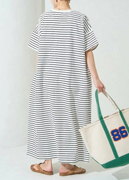 Classy Striped Dress Cotton Oversized Summer Maxi White