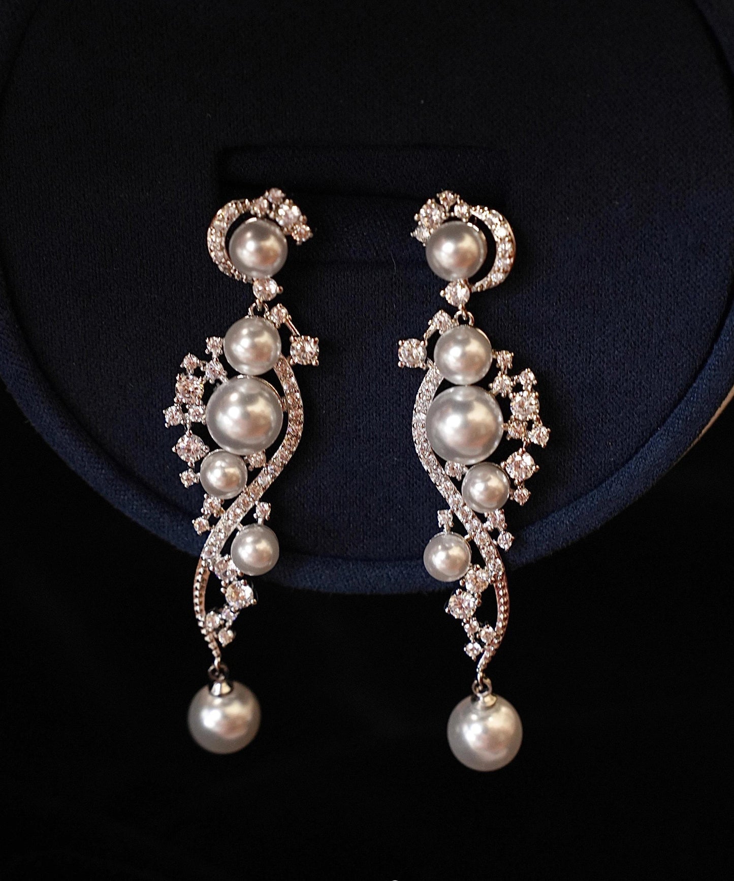 Stergild White Silver Classy Zircon Earrings Drop Pearl