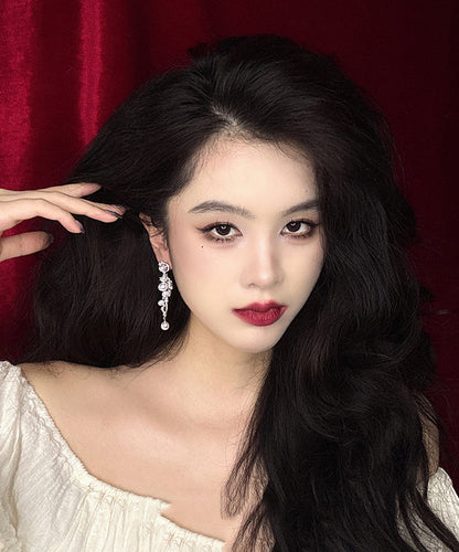 Stergild White Silver Classy Zircon Earrings Drop Pearl