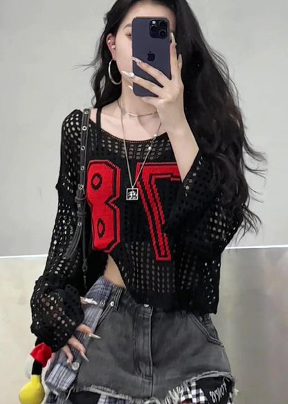 Embroidered Hollow Classy Summer Tops Out Yellow Knit