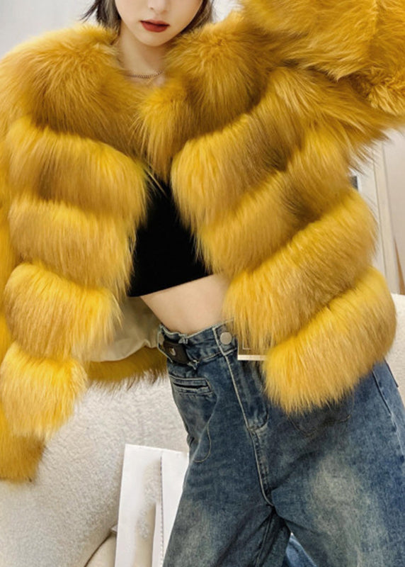 Classy Yellow Fox Collar Leather And Fur Coats Winter WZ020