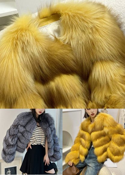 Classy Yellow Fox Collar Leather And Fur Coats Winter WZ020