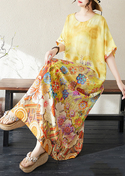 Summer Beach Yellow Classy Print Oversized Dresses Cotton