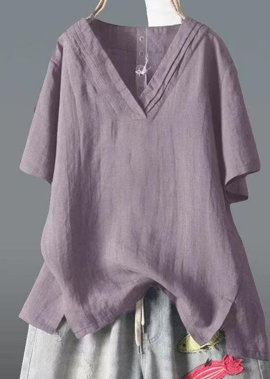 Side Classy Summer V Open Yellow Linen Neck Top Shirt