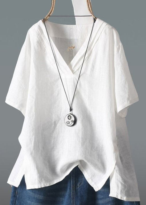 Shirt V Top Neck Linen Side Open Summer Classy Yellow