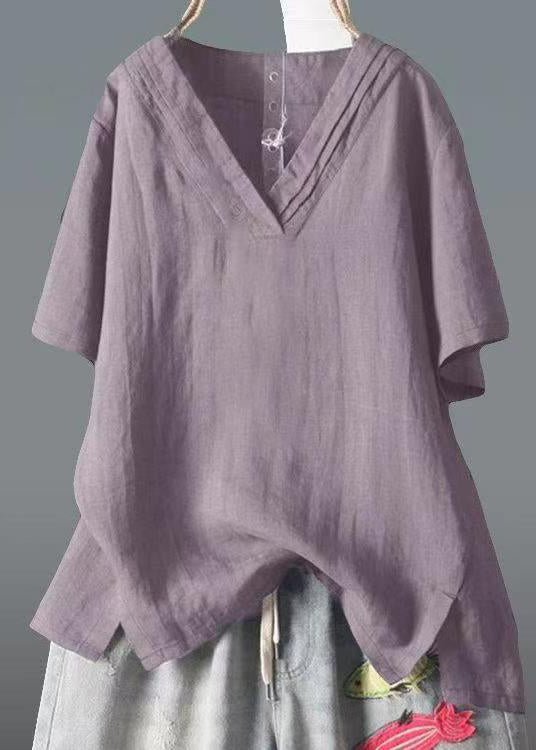 Shirt V Top Neck Linen Side Open Summer Classy Yellow