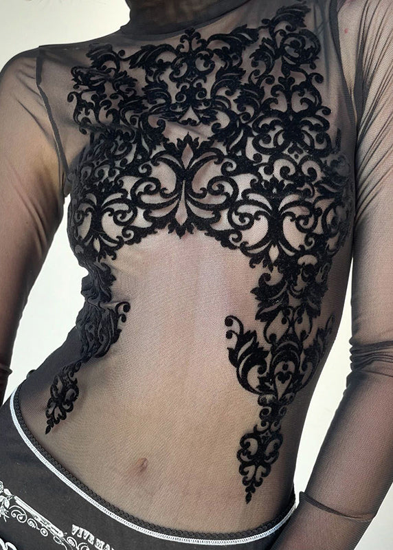 Patchwork Club Black Mesh Bodysuit Sheer