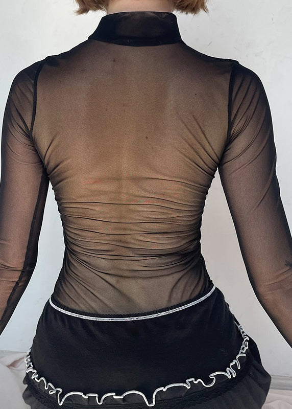 Patchwork Club Black Mesh Bodysuit Sheer