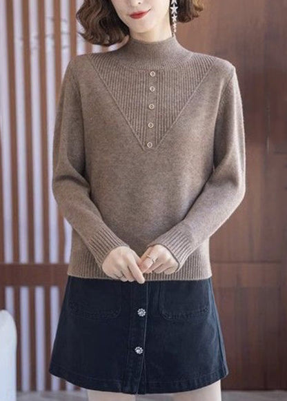 Coffee Cozy Knit Wool Knit Sweaters Turtleneck Spring TB004