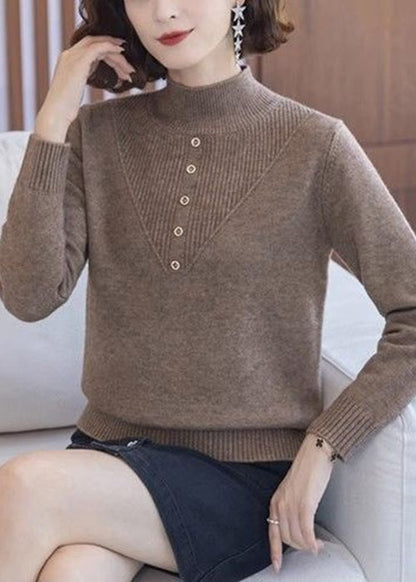 Coffee Cozy Knit Wool Knit Sweaters Turtleneck Spring TB004
