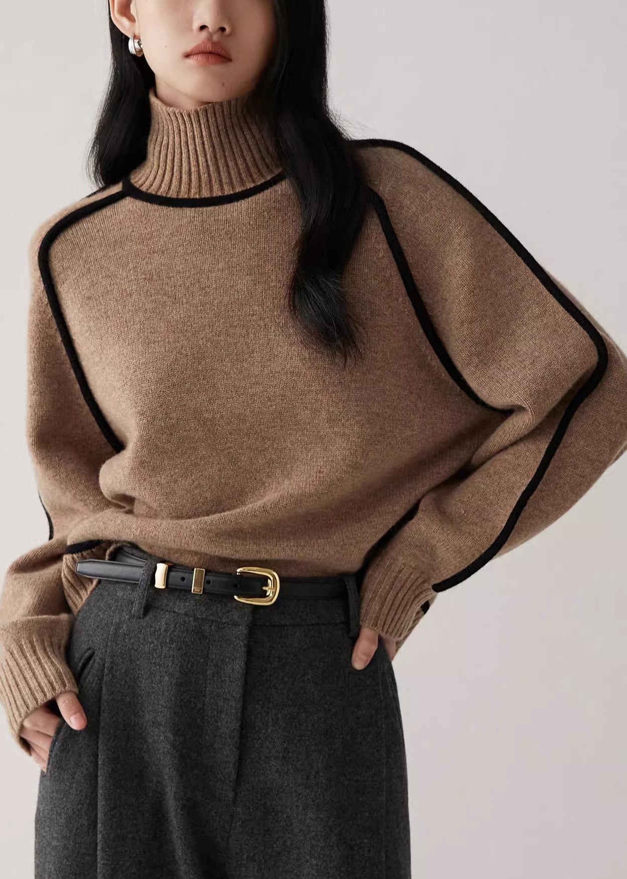 Coffee Original Design Knit Sweaters Turtleneck Spring YW035