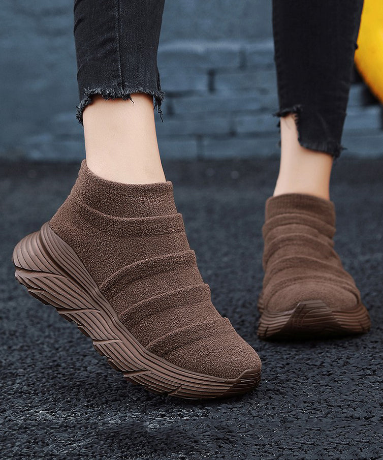 Coffee Splicing Platform Breathable Soft Flat Shoes TE005