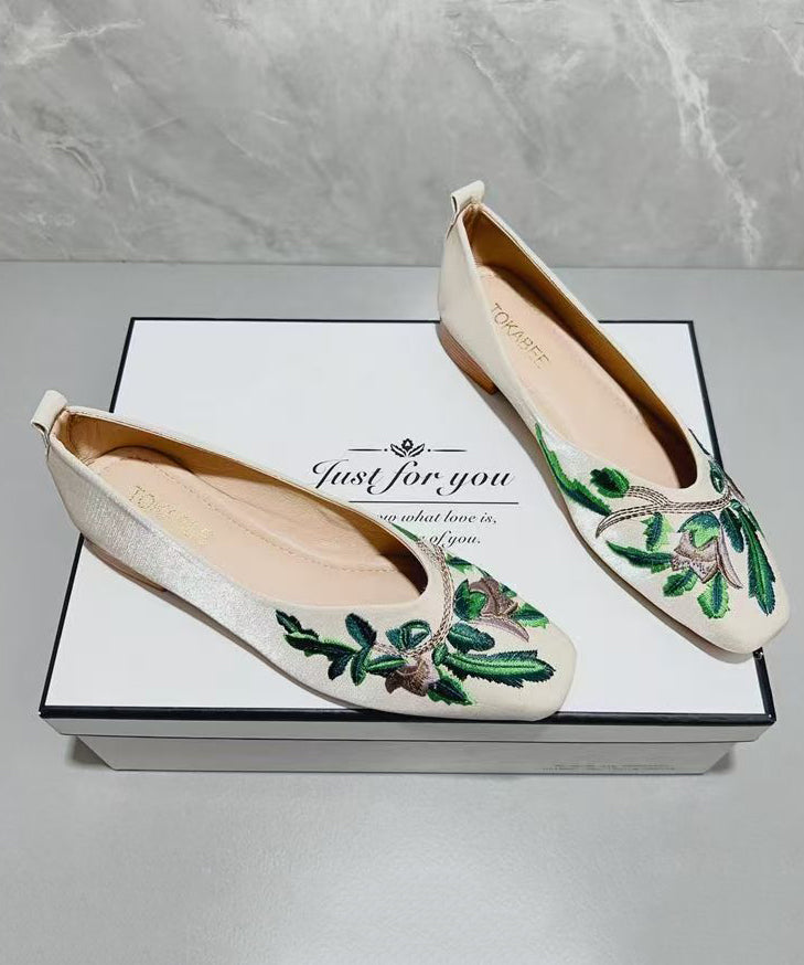 Embroidered Shoes Green Feet Comfortable Flat Light Splicing