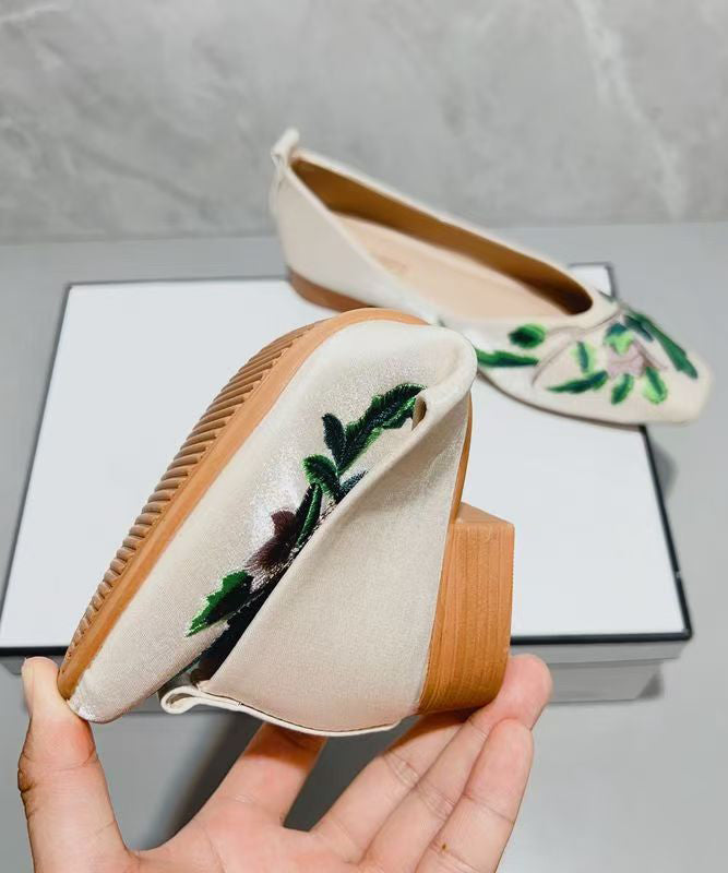 Embroidered Shoes Green Feet Comfortable Flat Light Splicing