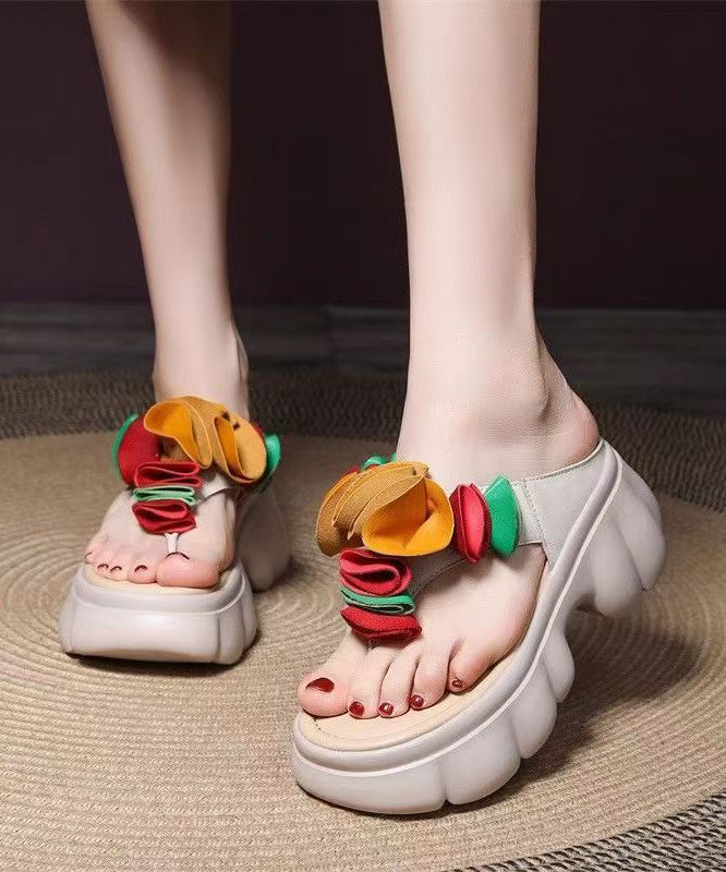 Flops Faux Black Splicing Comfortable Flip Platform Floral