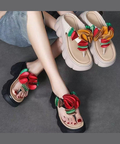 Flops Faux Black Splicing Comfortable Flip Platform Floral