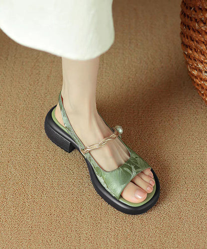 Peep Toe Sandals Comfy Strap Black Splicing Chunky Buckle