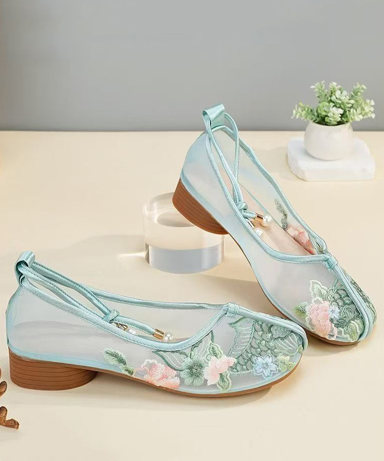 Shoes Breathable Embroidered Flat Green Mesh Comfy