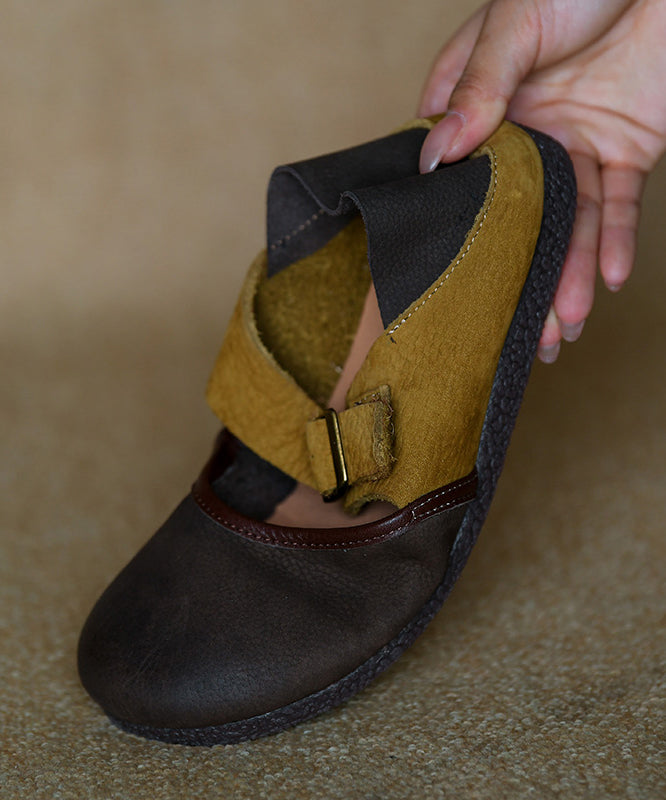 Leather Flat Shoes Colorblock Comfy Splicing Cowhide