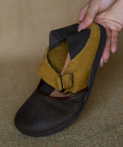 Leather Flat Shoes Colorblock Comfy Splicing Cowhide