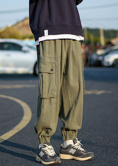 Green Fleece Warm Elastic Pants Waist Cool Men Beam Pockets Army