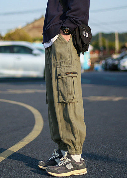 Green Fleece Warm Elastic Pants Waist Cool Men Beam Pockets Army