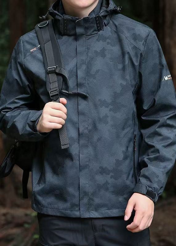 Men Hooded Spring Coat Cotton Black Cool Detachable Zippered