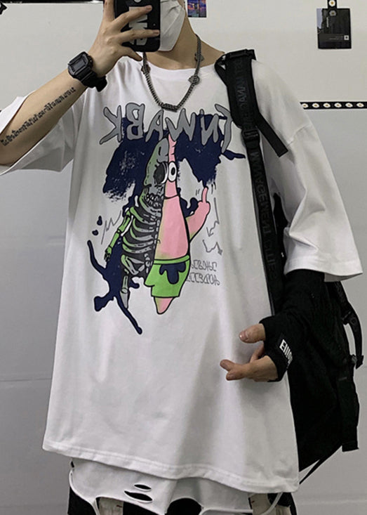 Half Cool Men Black Neck Print Cotton T Cartoon Sleeve Shirts O