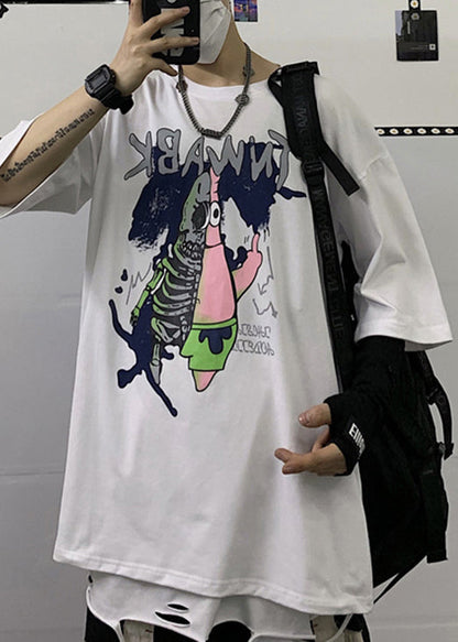 Half Cool Men Black Neck Print Cotton T Cartoon Sleeve Shirts O