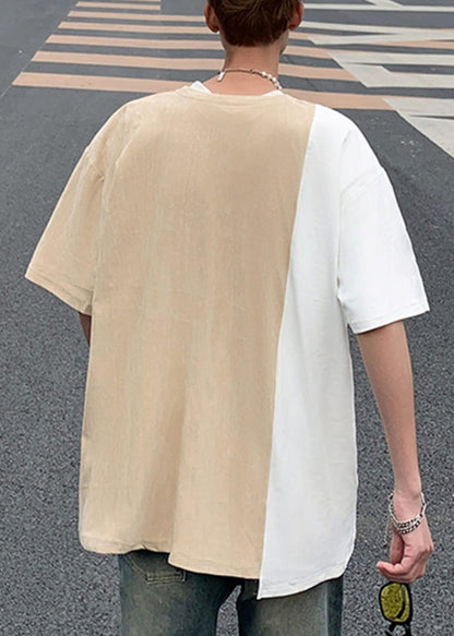 Suede O T Black Men Neck Patchwork Cool Shirts Faux Pockets Half