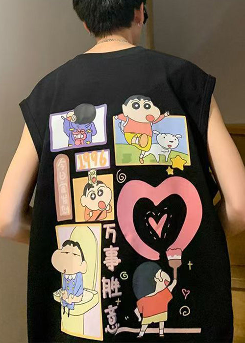 Tanks Men Cool Cotton Neck Black Summer Print Oversized O