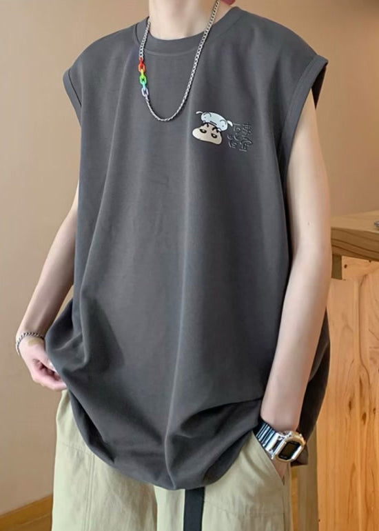 Tanks Men Cool Cotton Neck Black Summer Print Oversized O