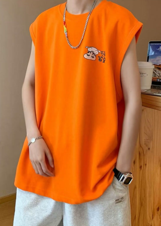 Tanks Men Cool Cotton Neck Black Summer Print Oversized O