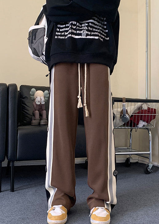 Patchwork Black Cotton Cool Drawstring Striped Spring Mens Pants