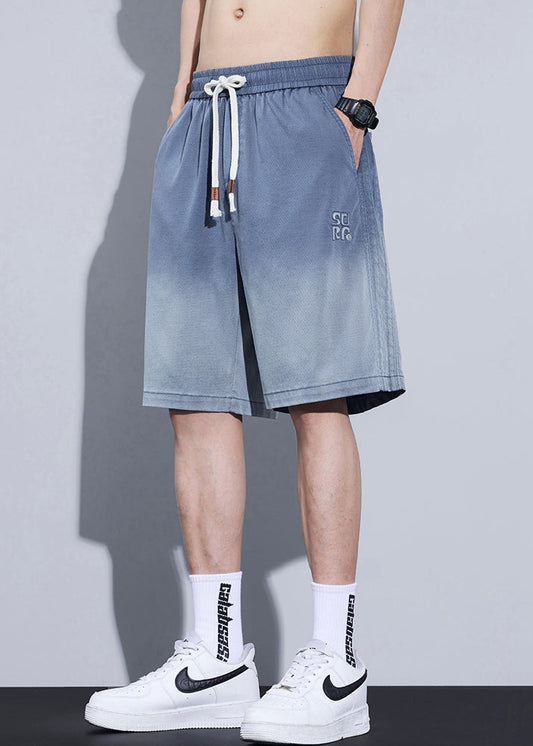 Cool Blue Gradient Color Pockets Denim Men Shorts Summer YL015