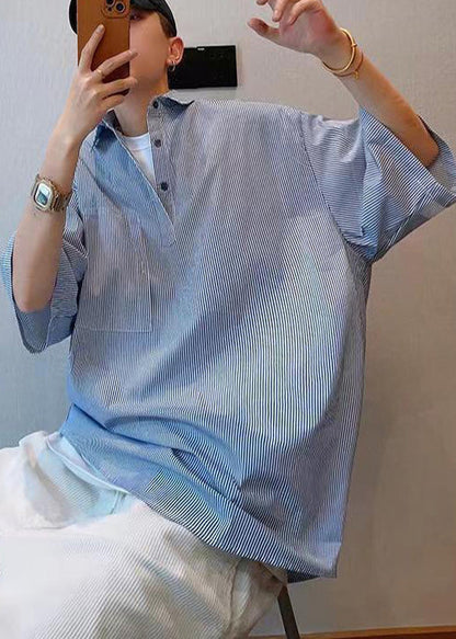 Summer Blue Oversized Tshirt Cotton Cool Striped Mens