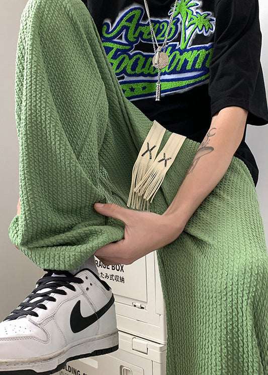 Apparel Cotton Oversized Wrinkled Cool Grass Green Pants Men