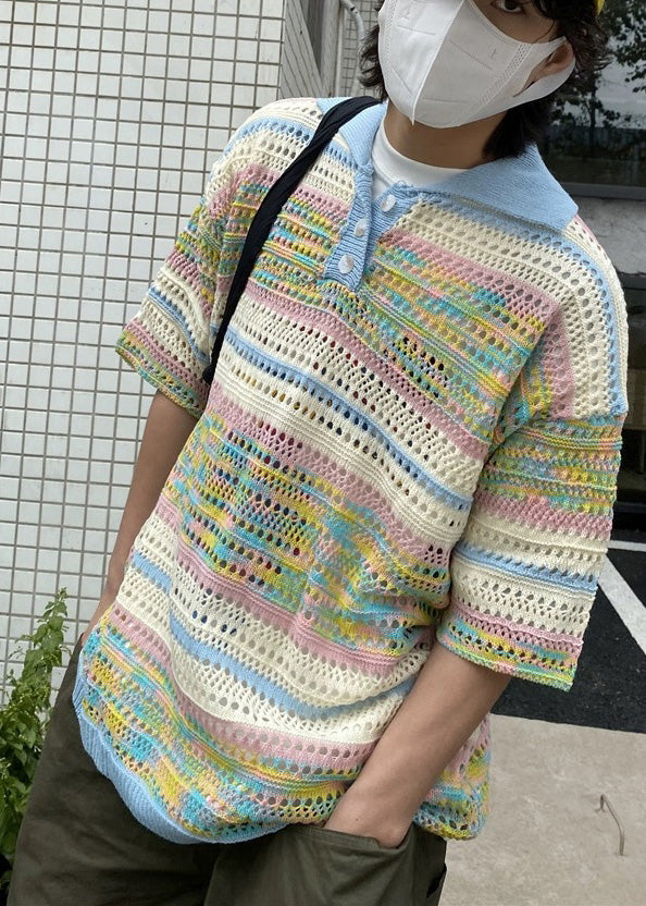 Shirts Summer Polo Print Out Cool Hollow Knit