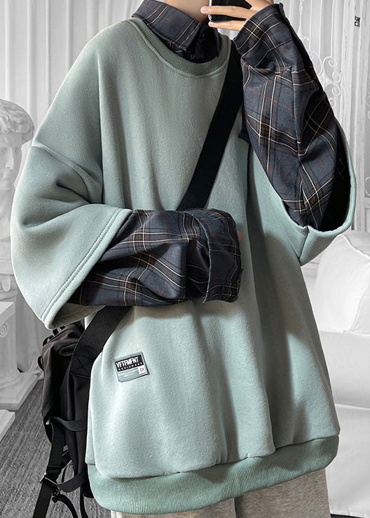 Cool Khaki Mens Collar Cotton Pan Plaid Patchwork Peter