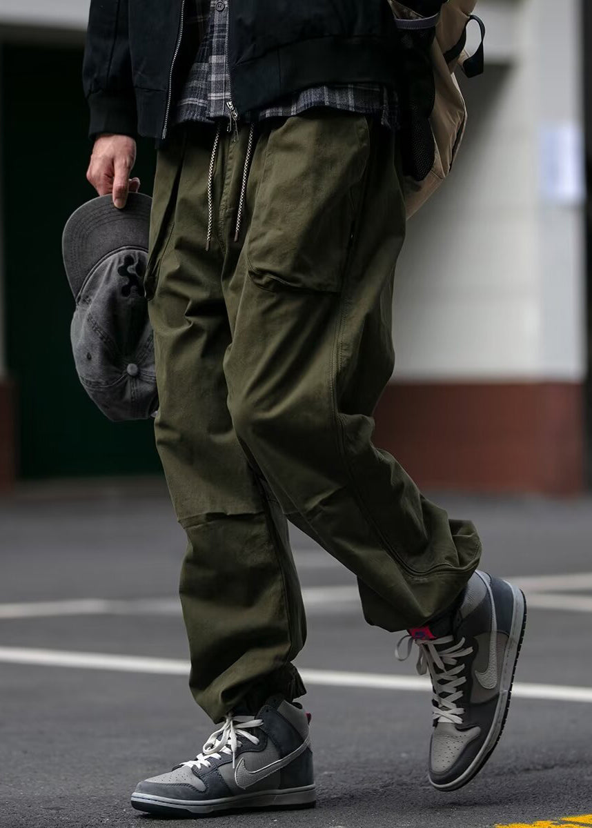 Spring Waist Cotton Mens Pants Khaki Pockets Cool Beam Elastic