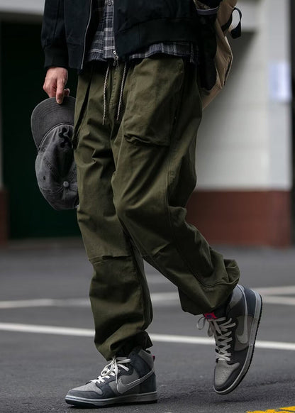 Spring Waist Cotton Mens Pants Khaki Pockets Cool Beam Elastic