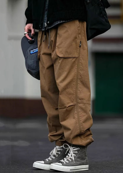 Spring Waist Cotton Mens Pants Khaki Pockets Cool Beam Elastic