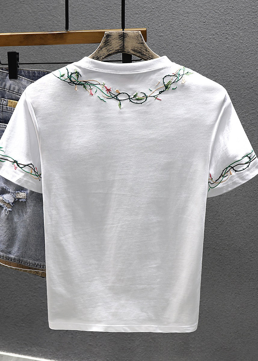 Men Embroideried Shirts Cotton Summer Cool Best White T For