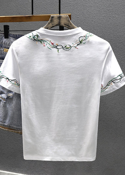 Men Embroideried Shirts Cotton Summer Cool Best White T For
