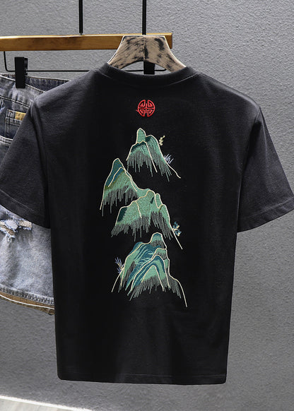 Neck Shirts T White Cotton Cool O Summer Embroideried Men