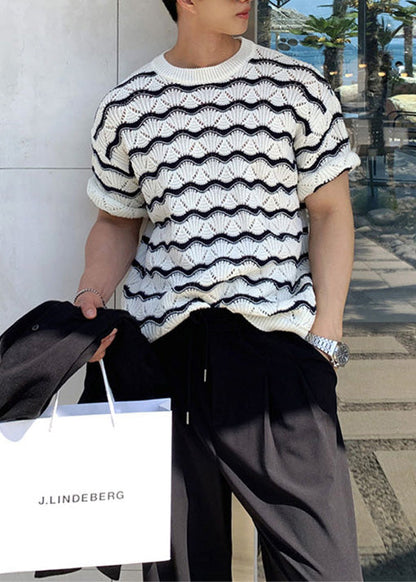 T Shirt Striped Summer Cool Oversized And White Men Knit